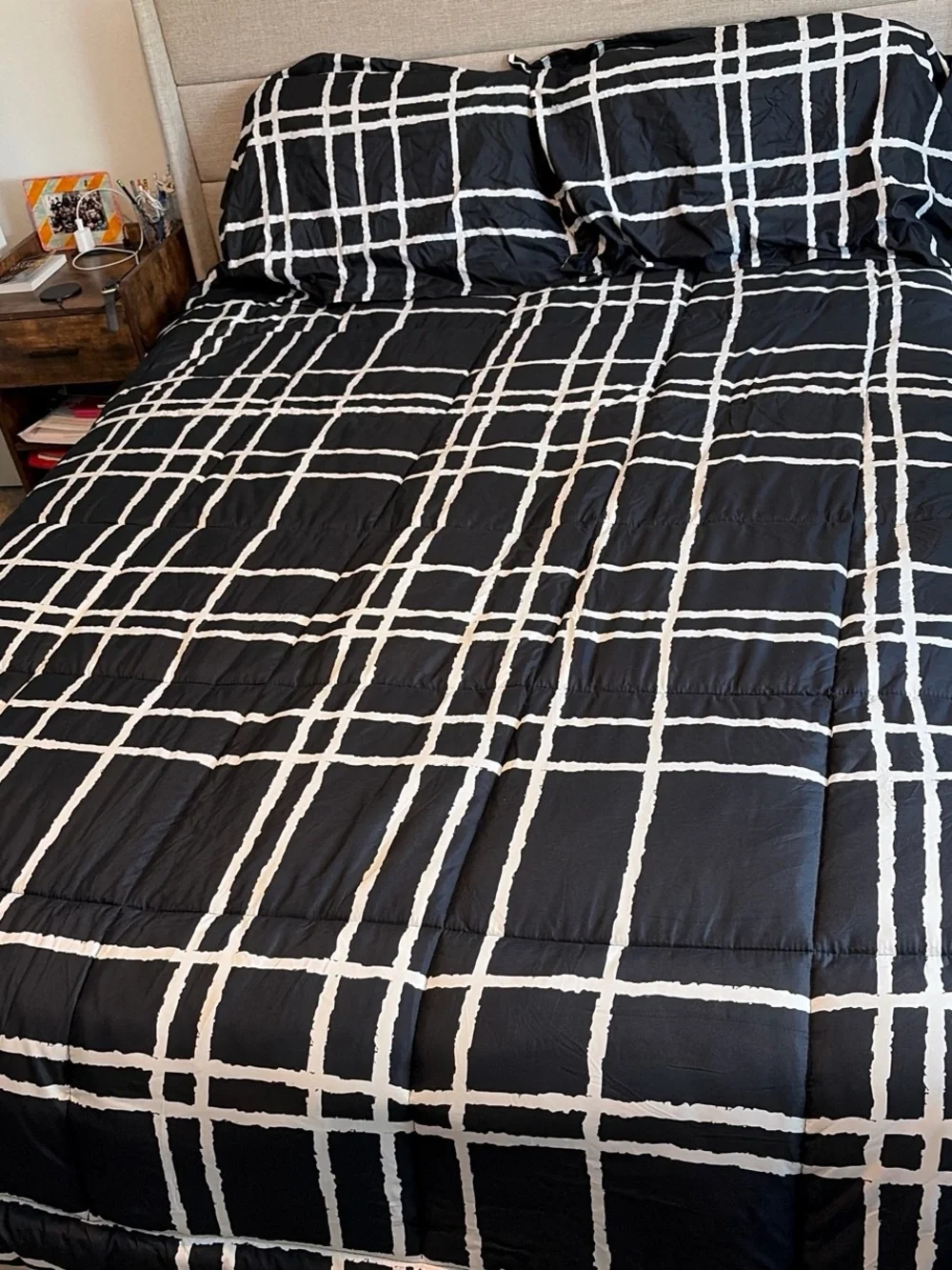 NWOT Black and White Grid Comforter Set - Modern Bedding